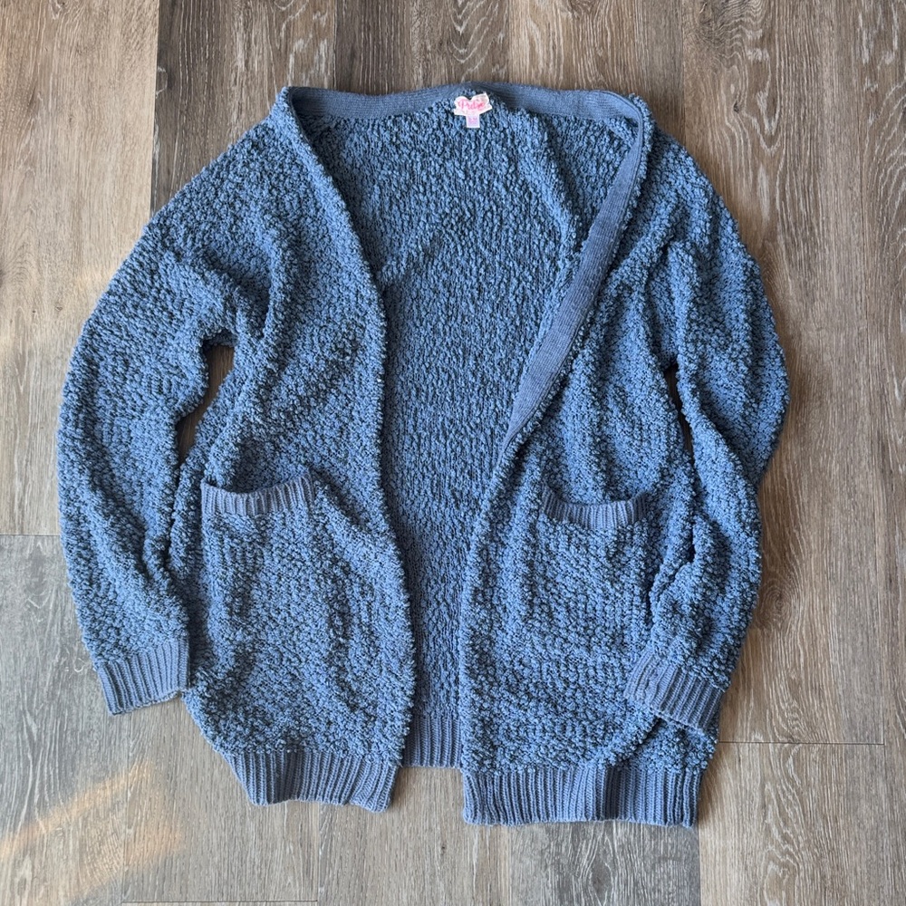 Pulse Dusty Blue Popcorn Knit Open-Front Cardigan